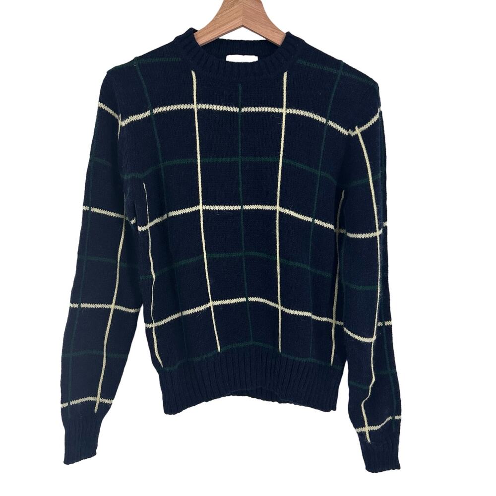 Garland Hong Kong Dad Style Dark Blue Grid Check‎ Pattern Sweater Adult Window